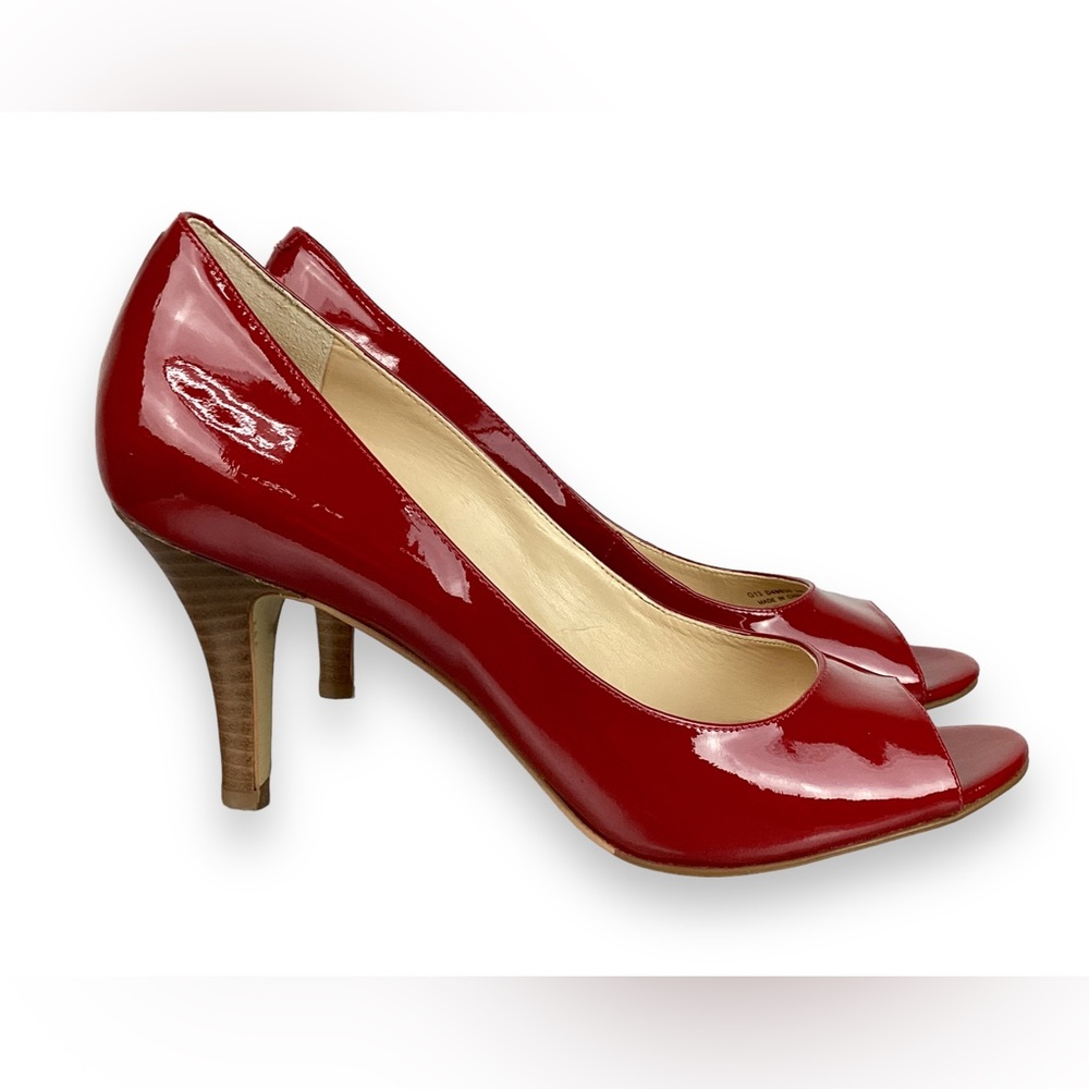 Cole Haan Nike Air Patent Red Peep Toe Pumps